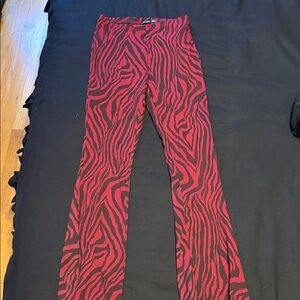 Nasty Gal Red and Black Zebra Print Straight Leg Pants